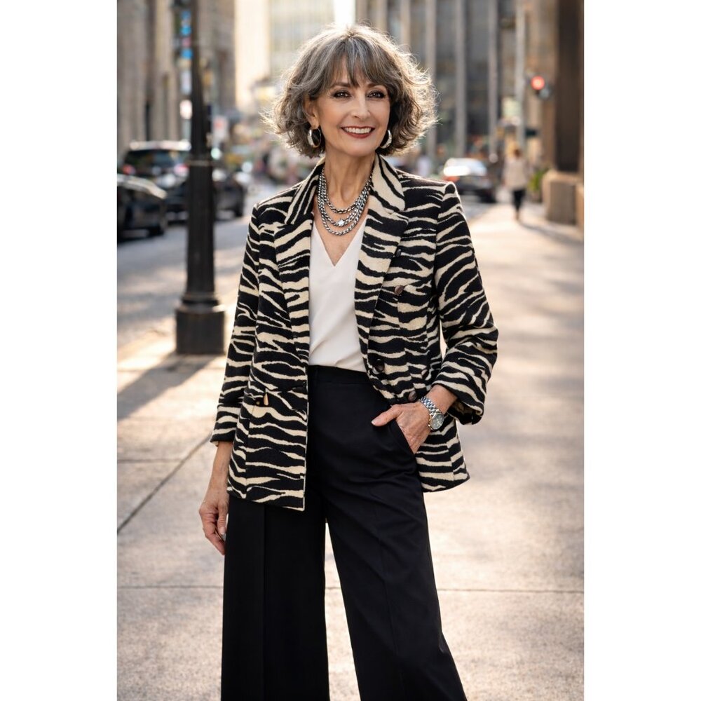 Chicos Zebra Pattern Blazer Jacket Size 12 Large NWT $159 Cuffable